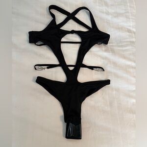 Black Strappy One-Piece Swimsuit